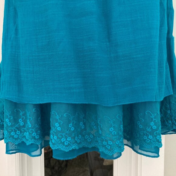 Indigo Soul Turquoise Sleeveless Three Tiered Bohemian Tunic Blouse Medium - Picture 3 of 8